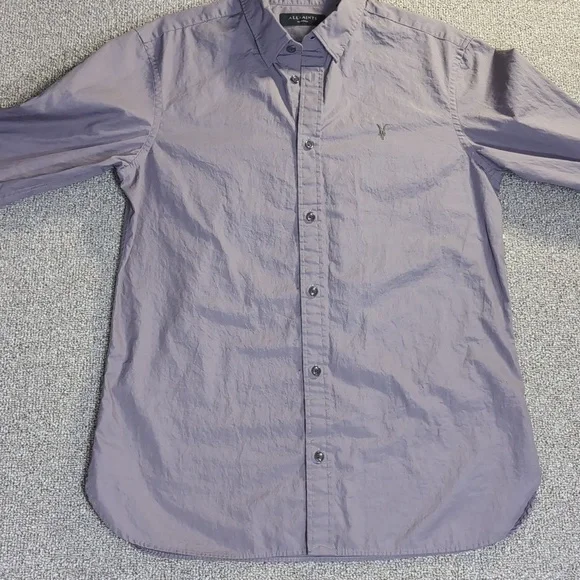 All Saints Rivera Long Sleeve Button Down Shirt Size Medium in Stone Gray - Picture 6 of 11